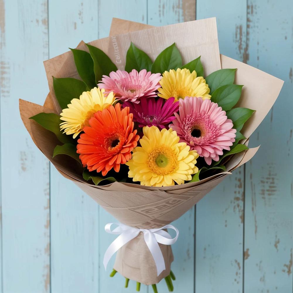 Букет яркий день в Сенгилее Букет цветов из: Герберы в Сенгилее