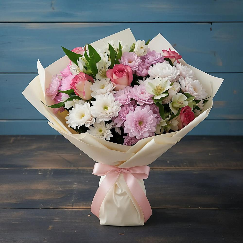 Букет цветов из: Хризантемы, Альстромерии и Розы в Сенгилее